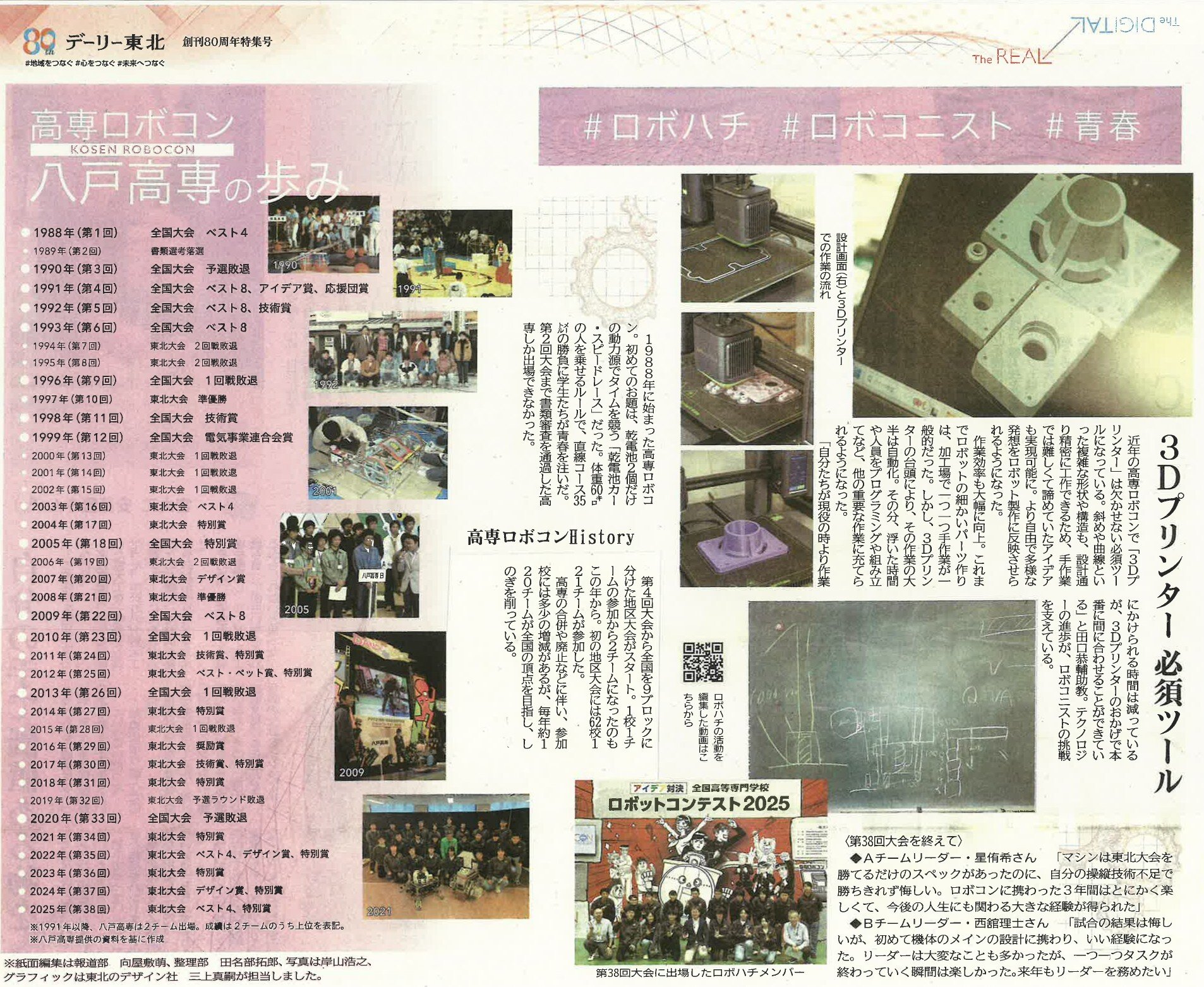 本校の高専ロボコンHistoryについて、地元新聞紙に取り上げられました。